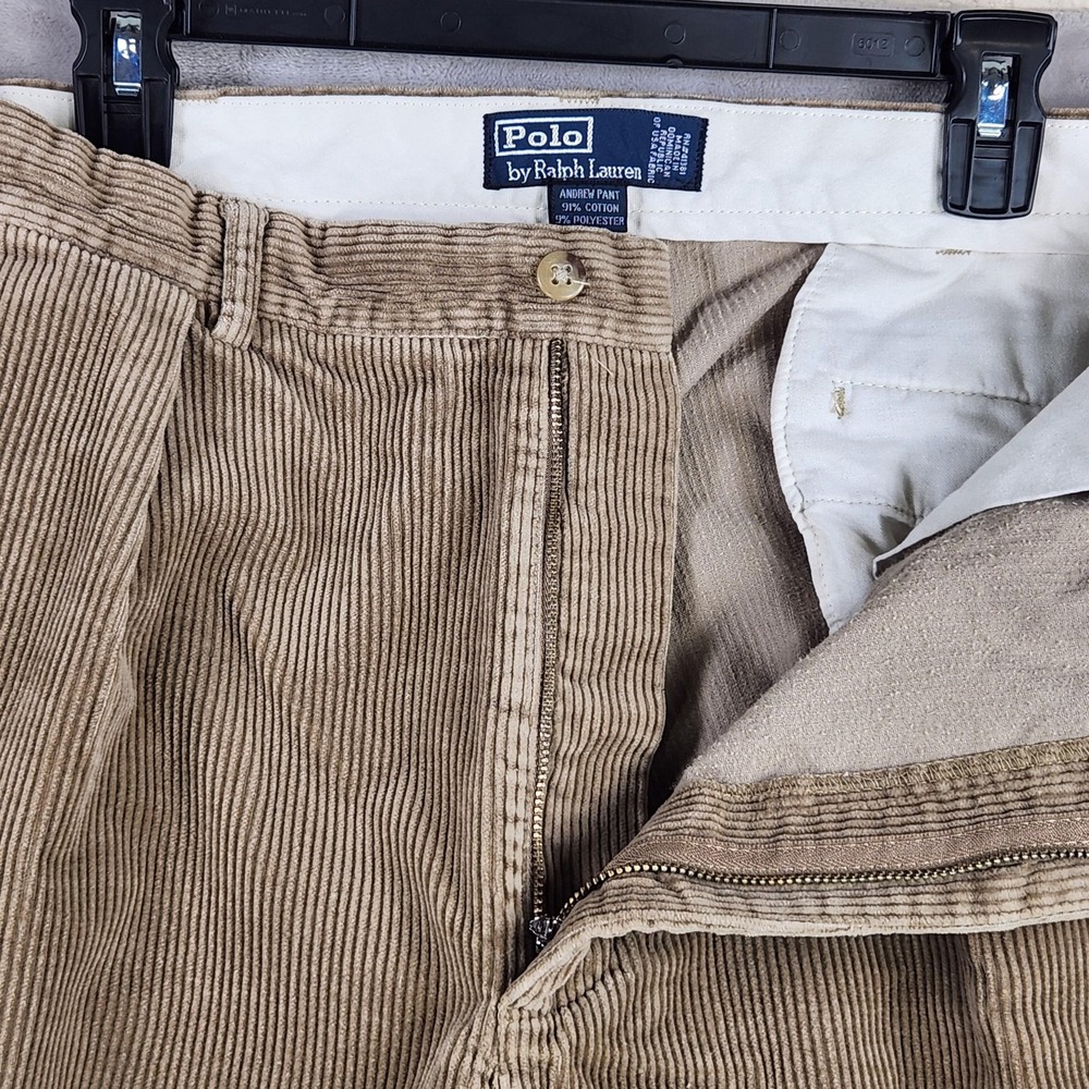 Polo Ralph Lauren Corduroy Pants Mens 38x32 Beige Andrew Pleated Classic Fit - Picture 7 of 13